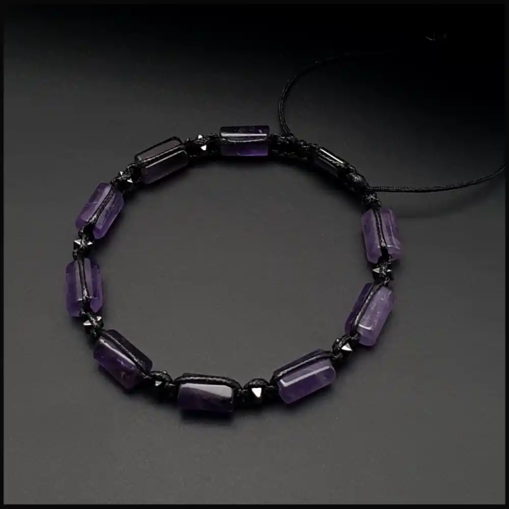 Ametist Taşı Makrome Bileklik 8x11mm Ayarlanabilir