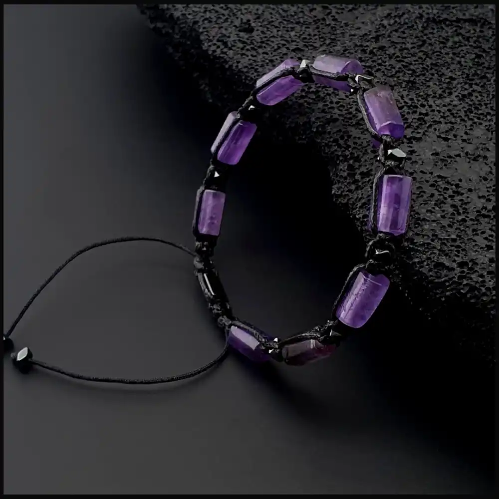 Ametist Taşı Makrome Bileklik 8x11mm Ayarlanabilir