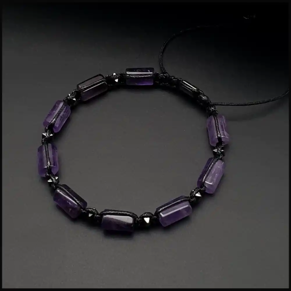 Ametist Taşı Makrome Bileklik 8x11mm Ayarlanabilir