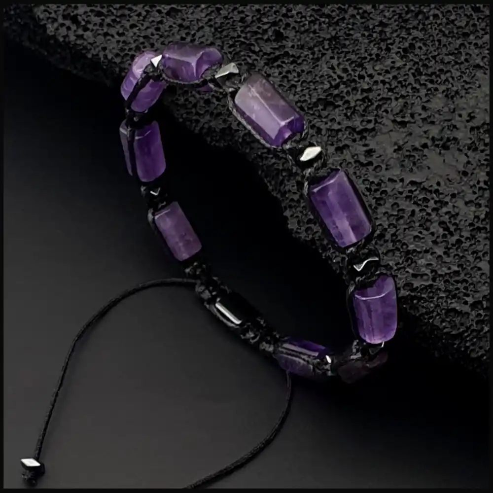 Ametist Taşı Makrome Bileklik 8x11mm Ayarlanabilir