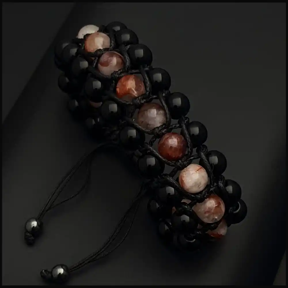 Ateş Kuvars ve Oniks Taşı Bohem Bileklik