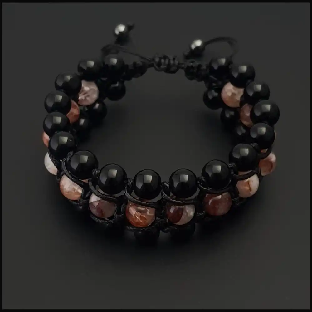 Ateş Kuvars ve Oniks Taşı Bohem Bileklik