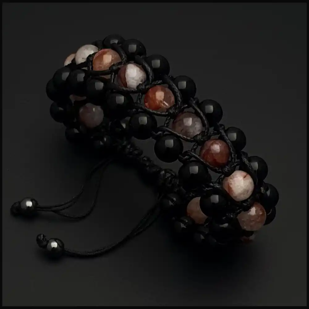 Ateş Kuvars ve Oniks Taşı Bohem Bileklik