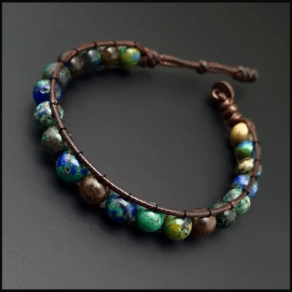 Azurit Taşı Tek Sıra Bohem Bileklik