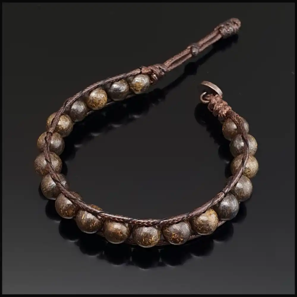 Bronzit Taşı Tek Sıra Bohem Bileklik