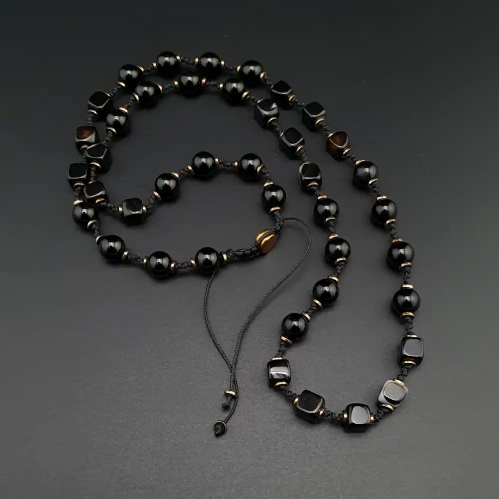 Desenli Akik Hematit Bohem Kolye