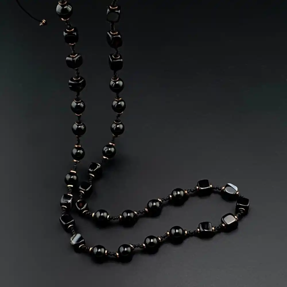 Desenli Akik Hematit Bohem Kolye