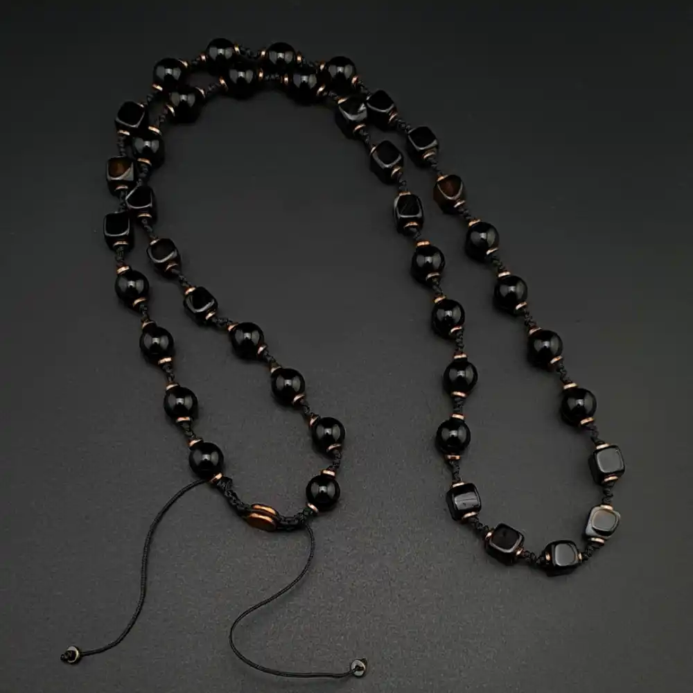 Desenli Akik Hematit Bohem Kolye