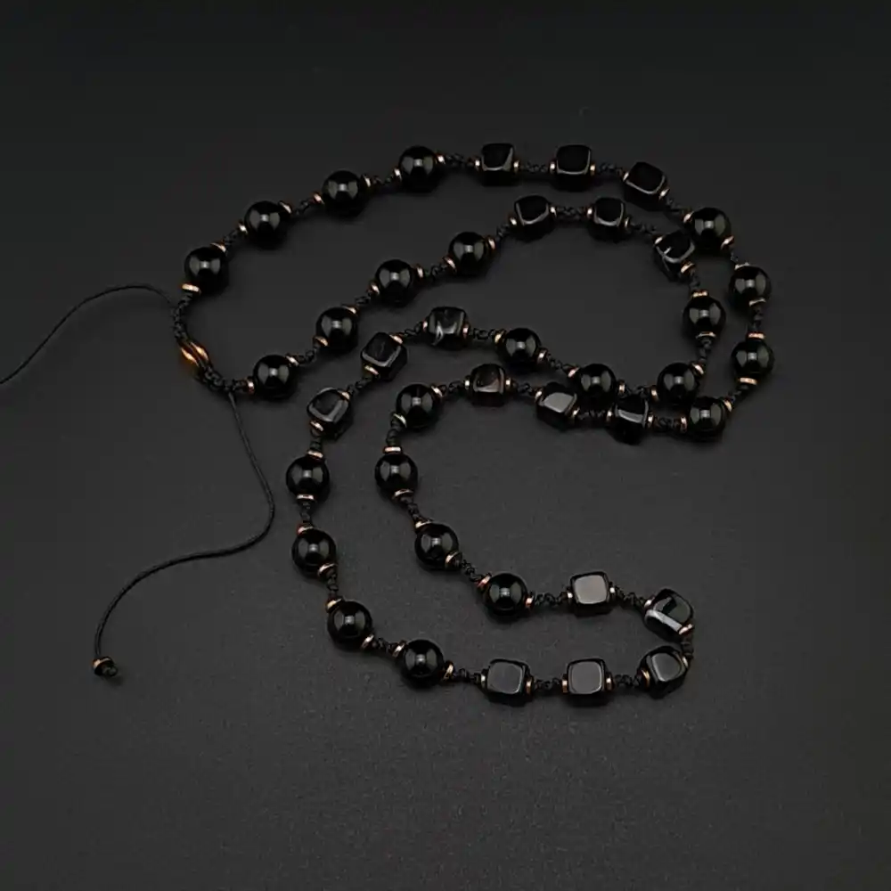 Desenli Akik Hematit Bohem Kolye