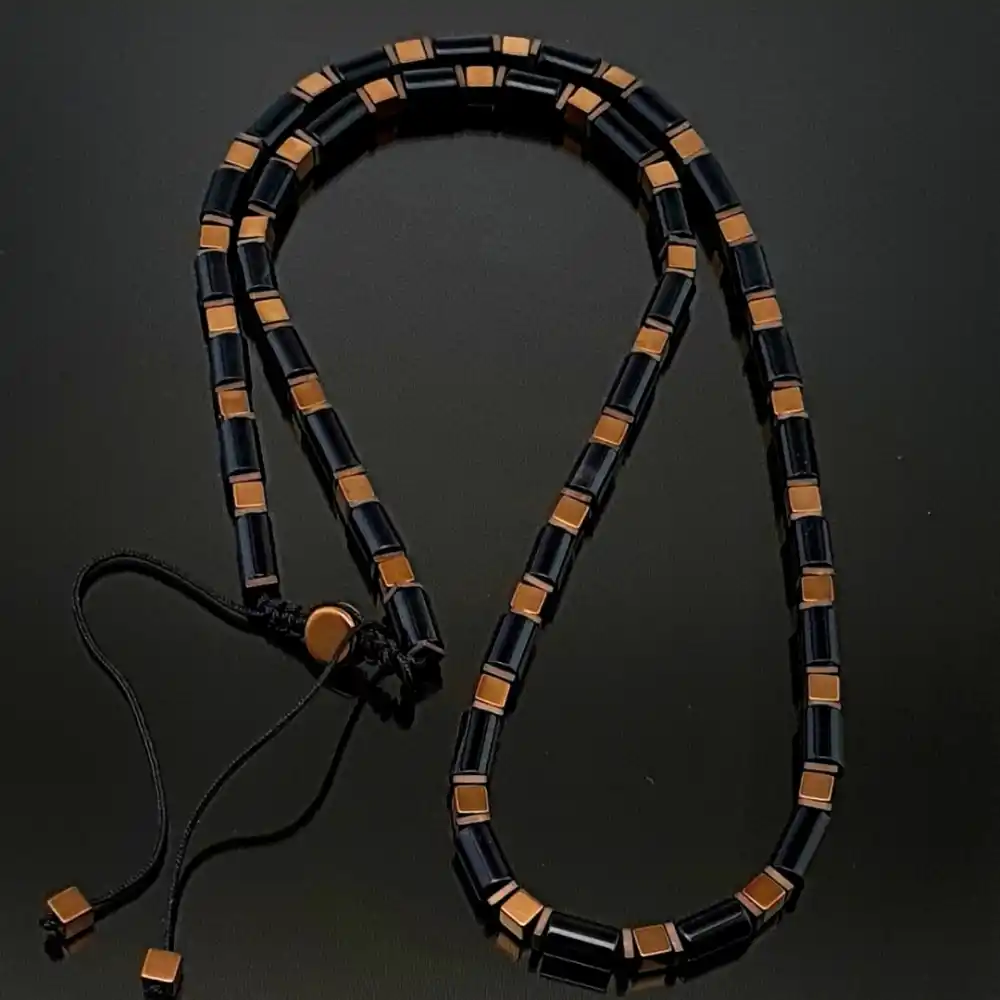 El yapımı Bakır Hematit ve Siyah Akik Taşı Bileklik Kolye Set