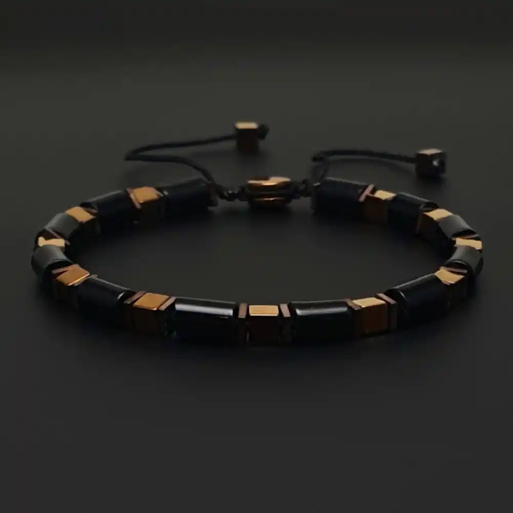 El yapımı Bakır Hematit ve Siyah Akik Taşı Bileklik Kolye Set