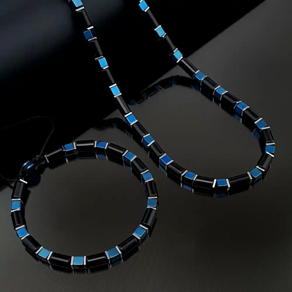 El yapımı Mavi Hematit ve Siyah Hematit Taşı Set