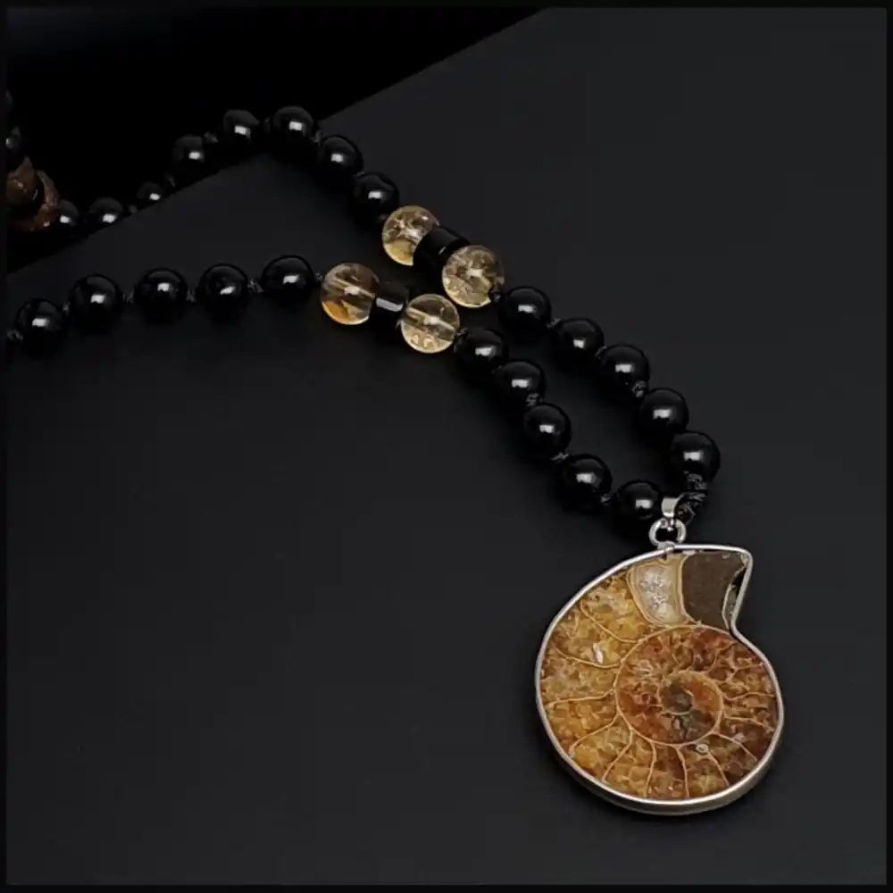 Akik, Sitrin Taşı ve Tibet Akiği Fosil Uçlu Bohem Kolye