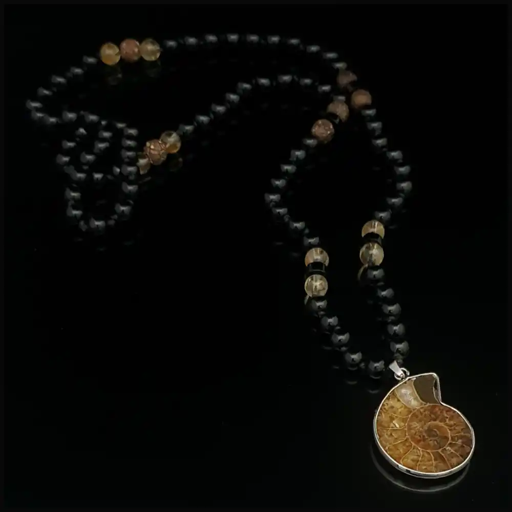 Akik, Sitrin Taşı ve Tibet Akiği Fosil Uçlu Bohem Kolye