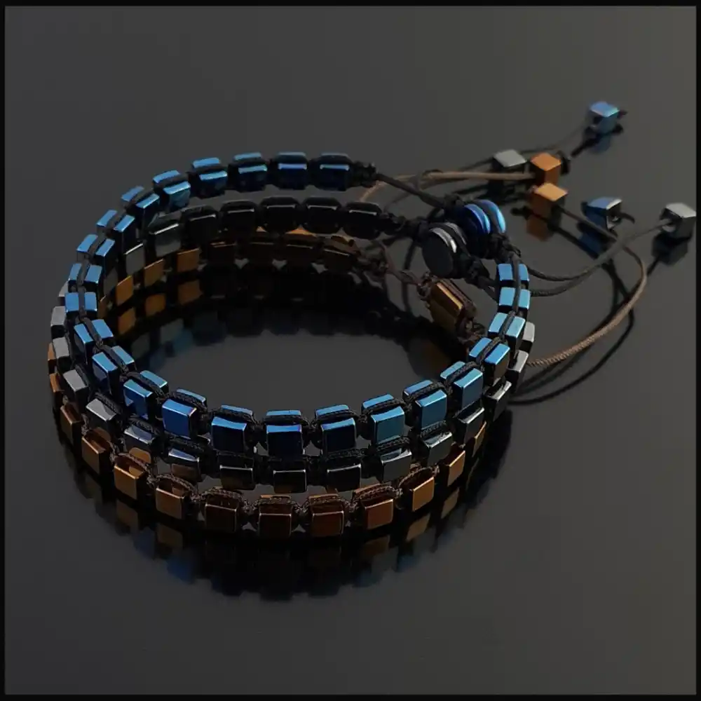 Hematit Küp Makrome 3lü Set Bileklik