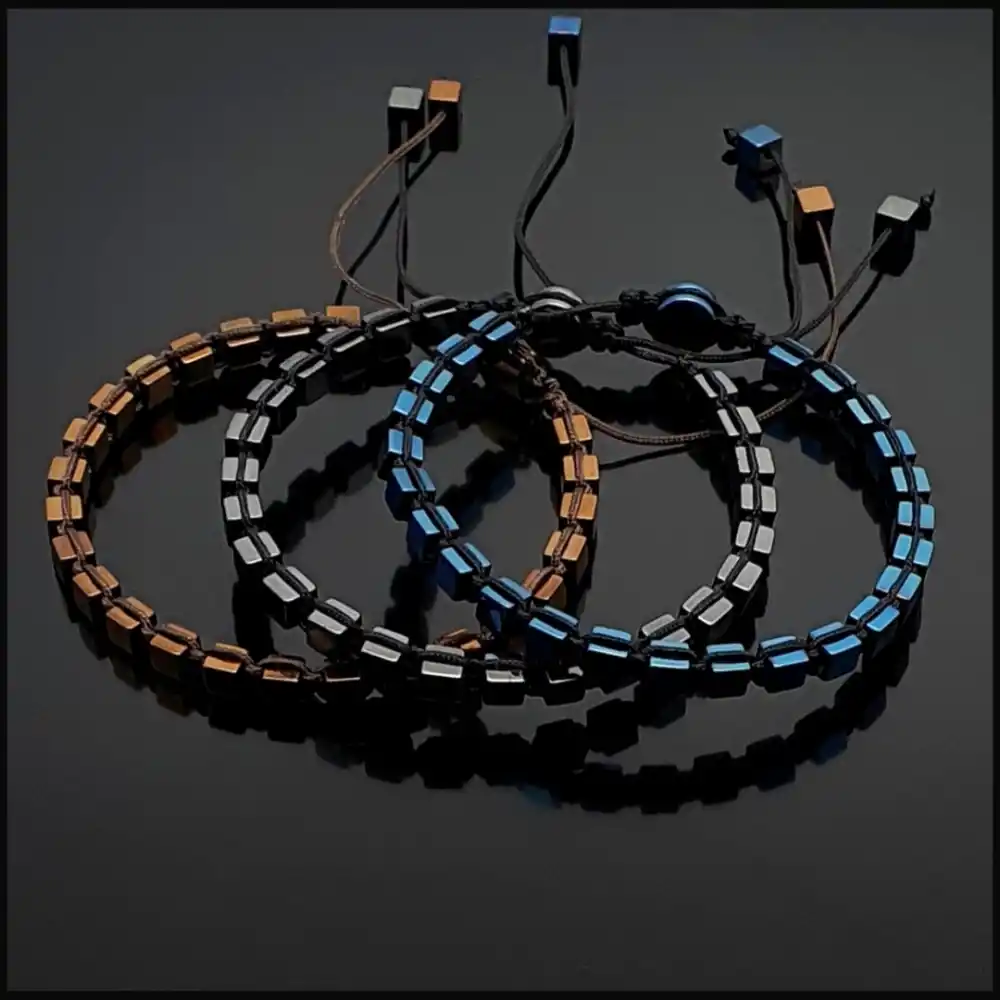 Hematit Küp Makrome 3lü Set Bileklik