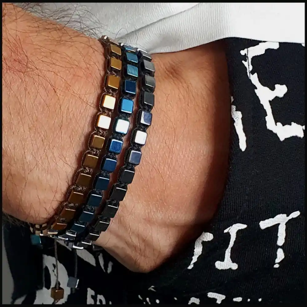 Hematit Küp Makrome 3lü Set Bileklik