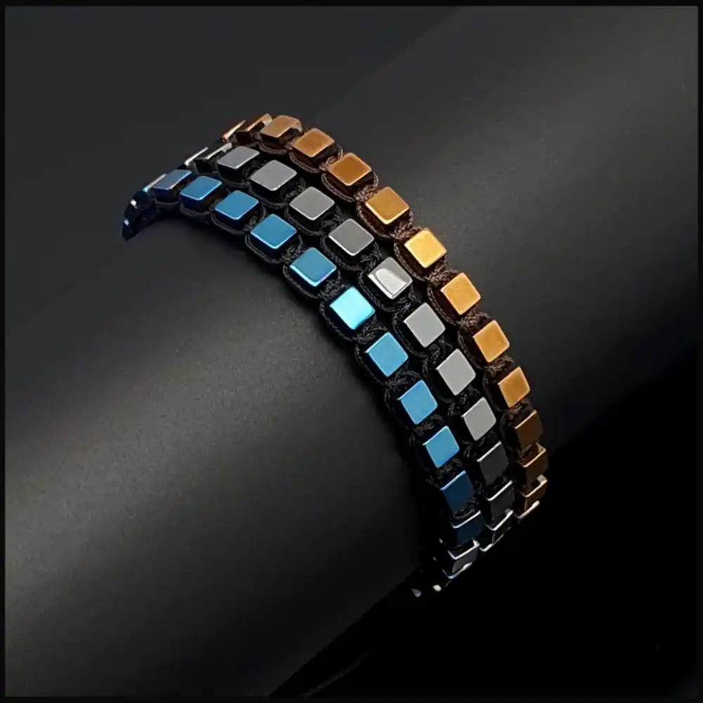 Hematit Küp Makrome 3lü Set Bileklik