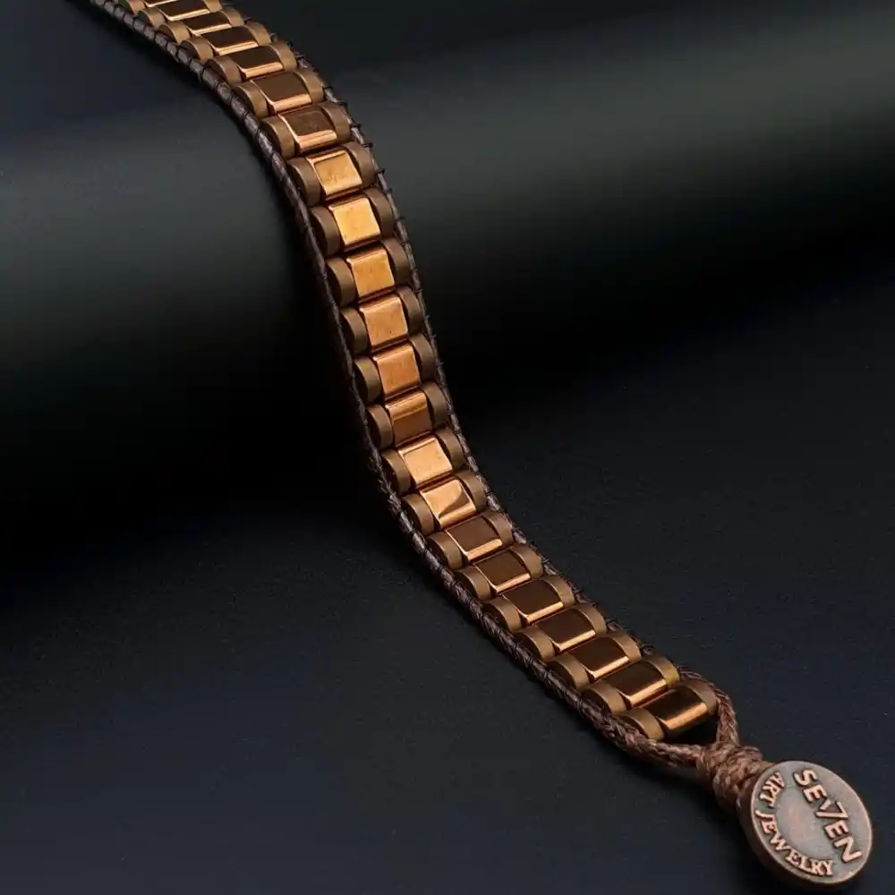 Hematit Taşı Kahverengi Bakır Kenar Şeritli Bileklik