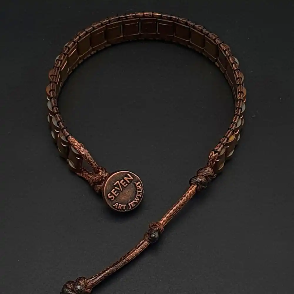 Hematit Taşı Kahverengi Bakır Kenar Şeritli Bileklik