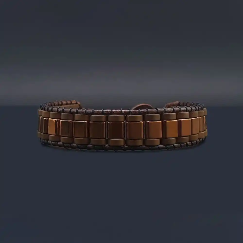 Hematit Taşı Kahverengi Bakır Kenar Şeritli Bileklik