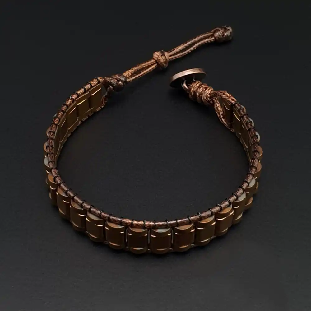 Hematit Taşı Kahverengi Bakır Kenar Şeritli Bileklik