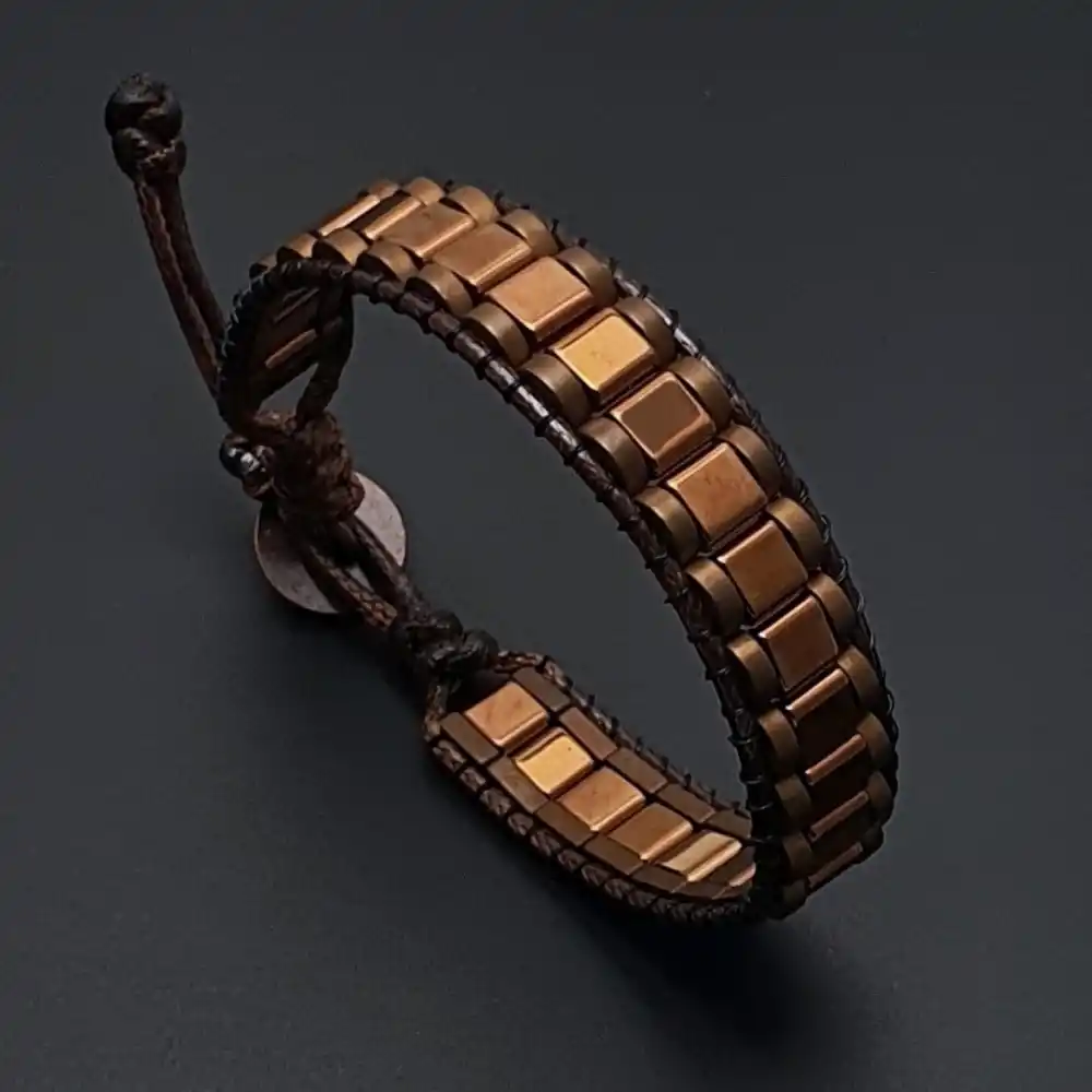 Hematit Taşı Kahverengi Bakır Kenar Şeritli Bileklik