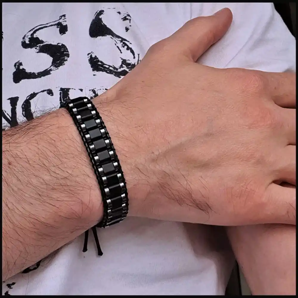 Hematit Taşı Siyah Kenar Şeritli Bileklik