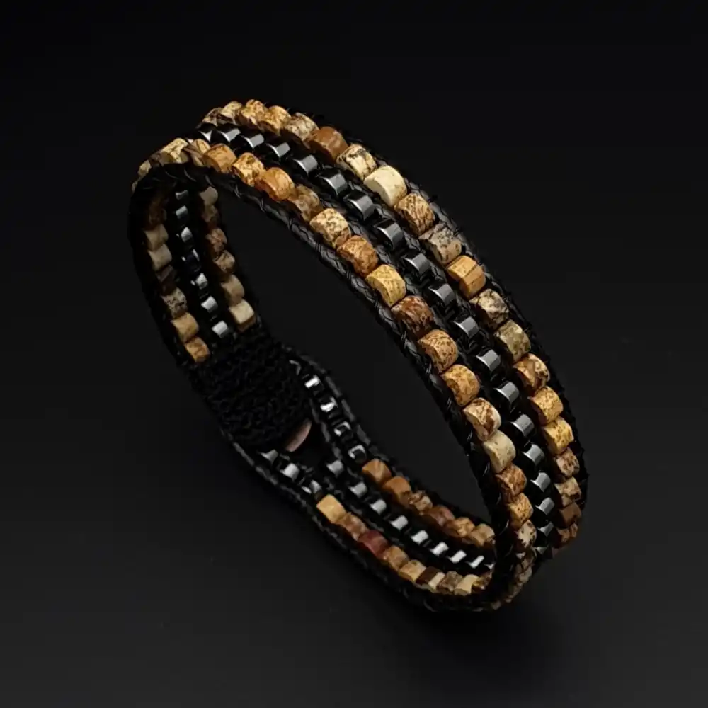 Jasper ve Hematit Tarz Bileklik 4x2mm