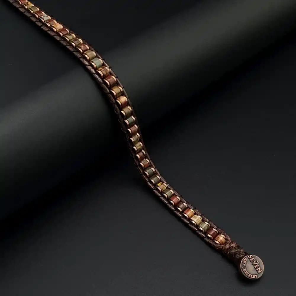 Jasper Hematit Doğal Taş Slim Silindir Bileklik | El Yapımı Erkek Bileklik | Doğal Taş Tasarım Aksesuar