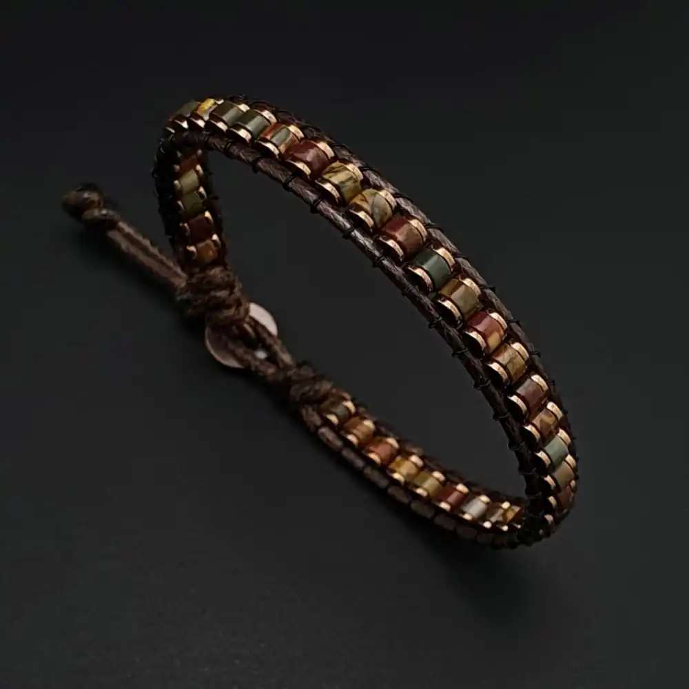 Jasper Hematit Doğal Taş Slim Silindir Bileklik | El Yapımı Erkek Bileklik | Doğal Taş Tasarım Aksesuar