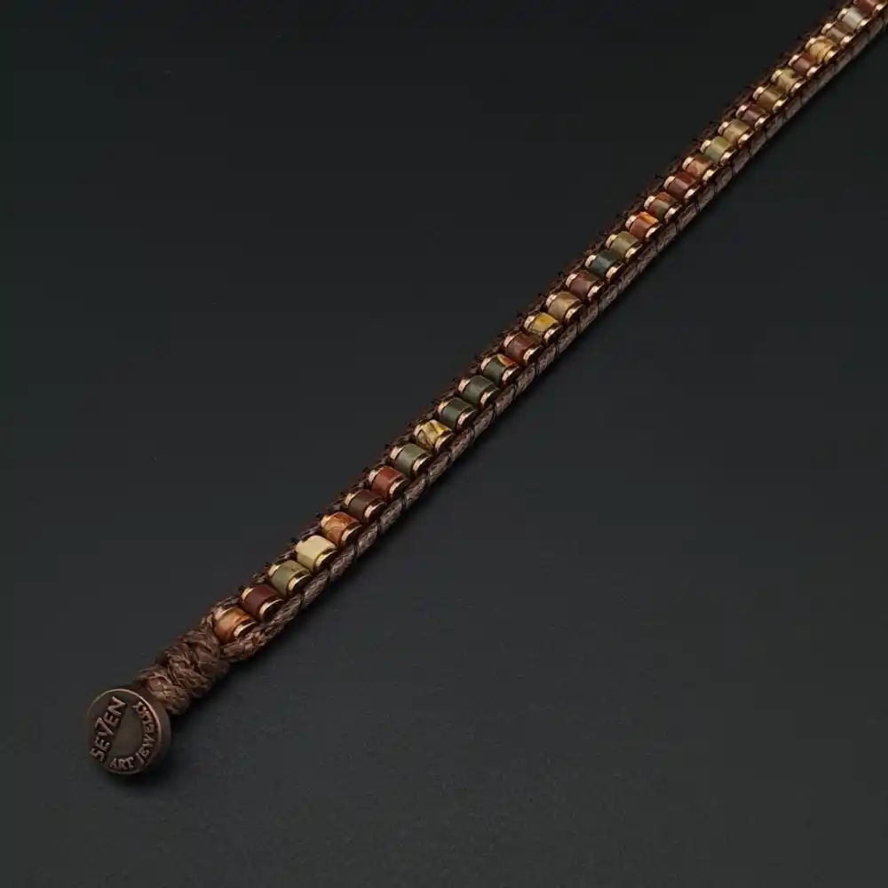 Jasper Hematit Doğal Taş Slim Silindir Bileklik | El Yapımı Erkek Bileklik | Doğal Taş Tasarım Aksesuar