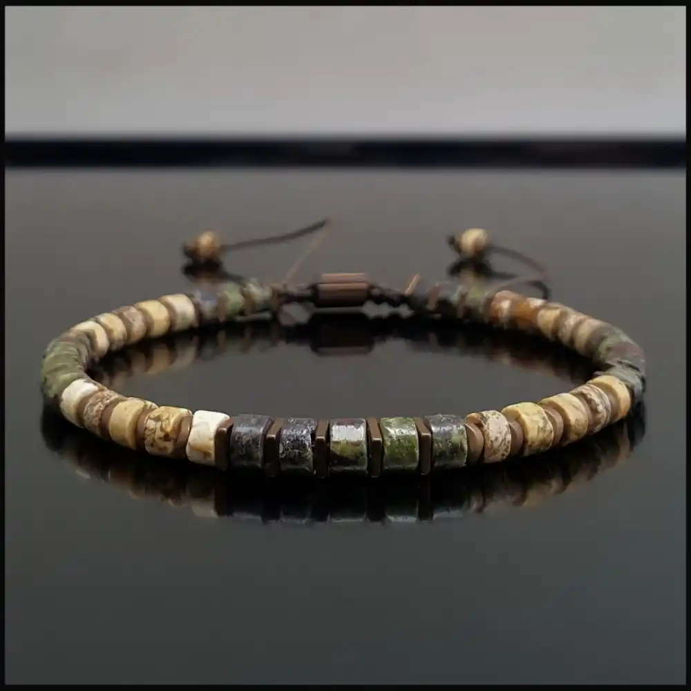 Jasper ve Kan Taşı Makrome Bileklik