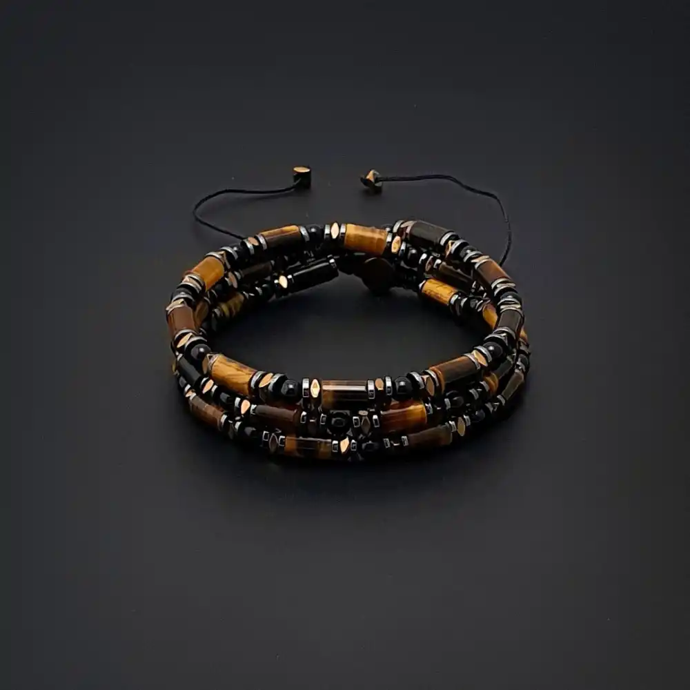 Kaplan Gözü, Akik ve Hematit Taş Silindir Kolye