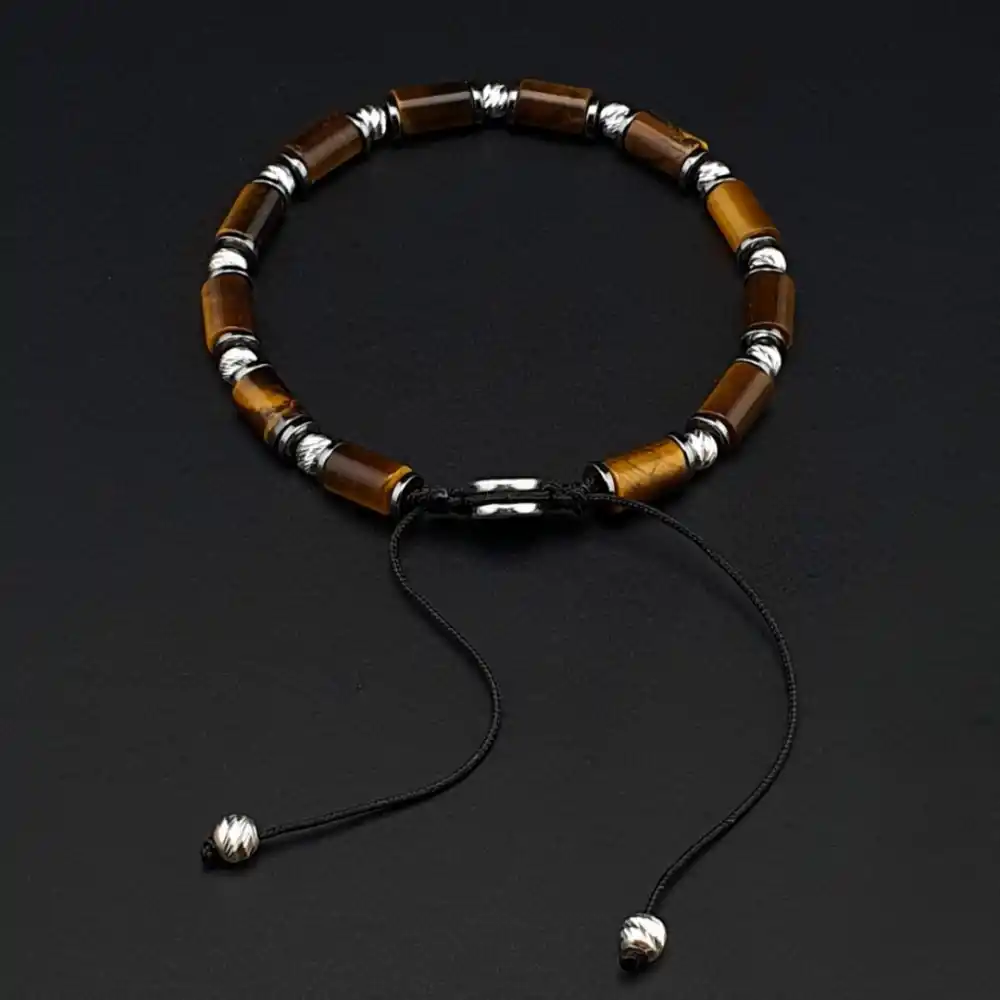 Kaplan Gözü Gümüş Makrome Bileklik