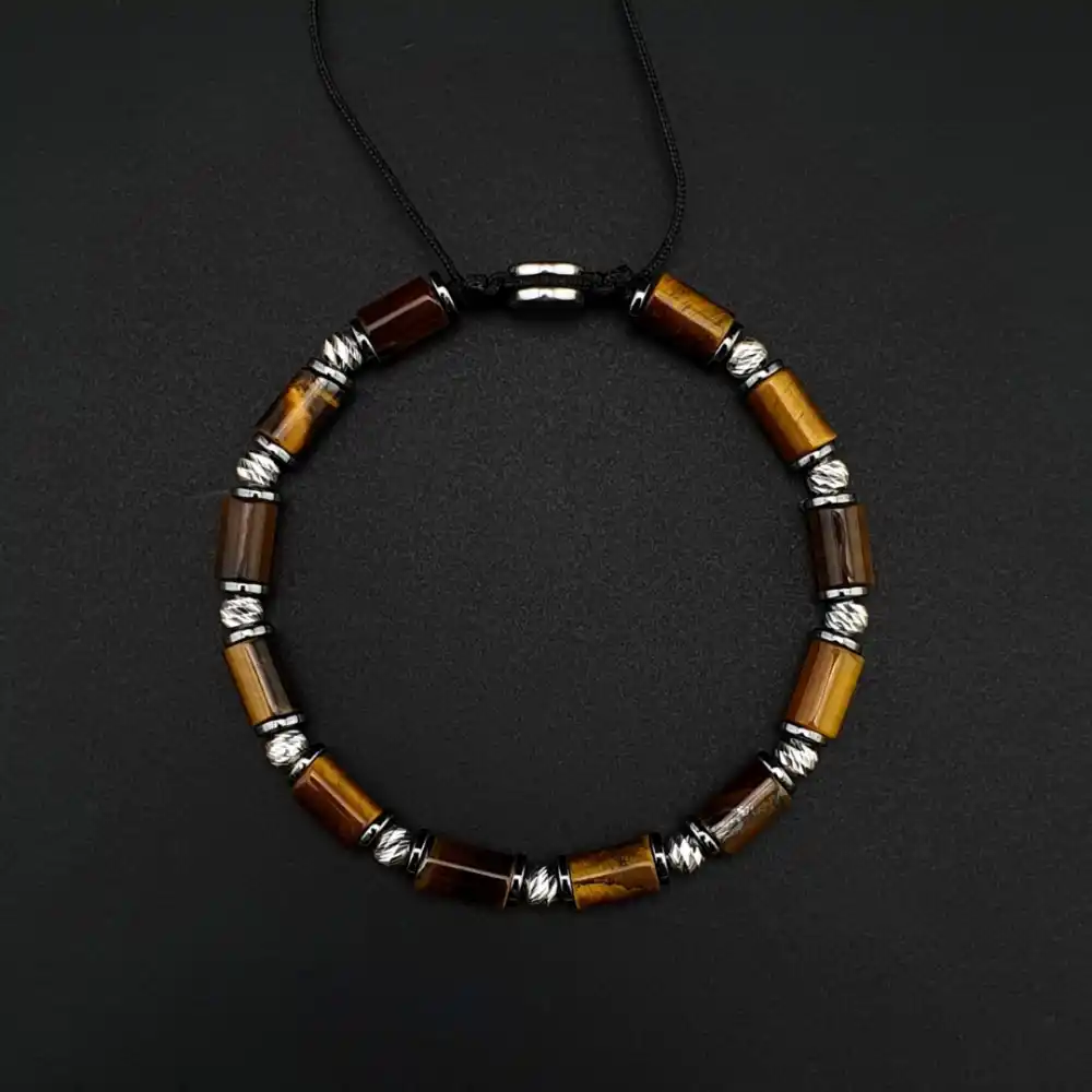 Kaplan Gözü Gümüş Makrome Bileklik