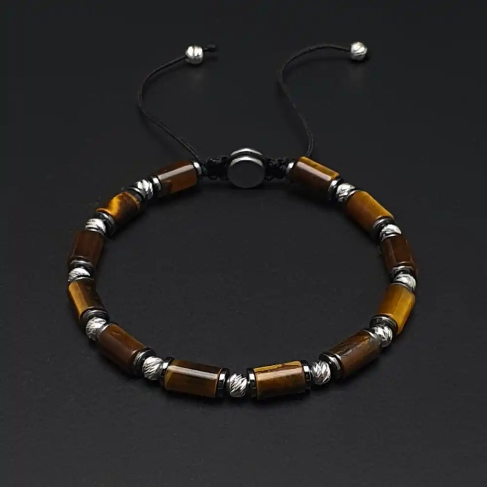 Kaplan Gözü Gümüş Makrome Bileklik