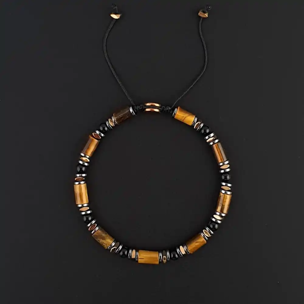 Kaplan Gözü ve Akik Doğal Taş Slim Makrome Bileklik, Ayarlanabilir