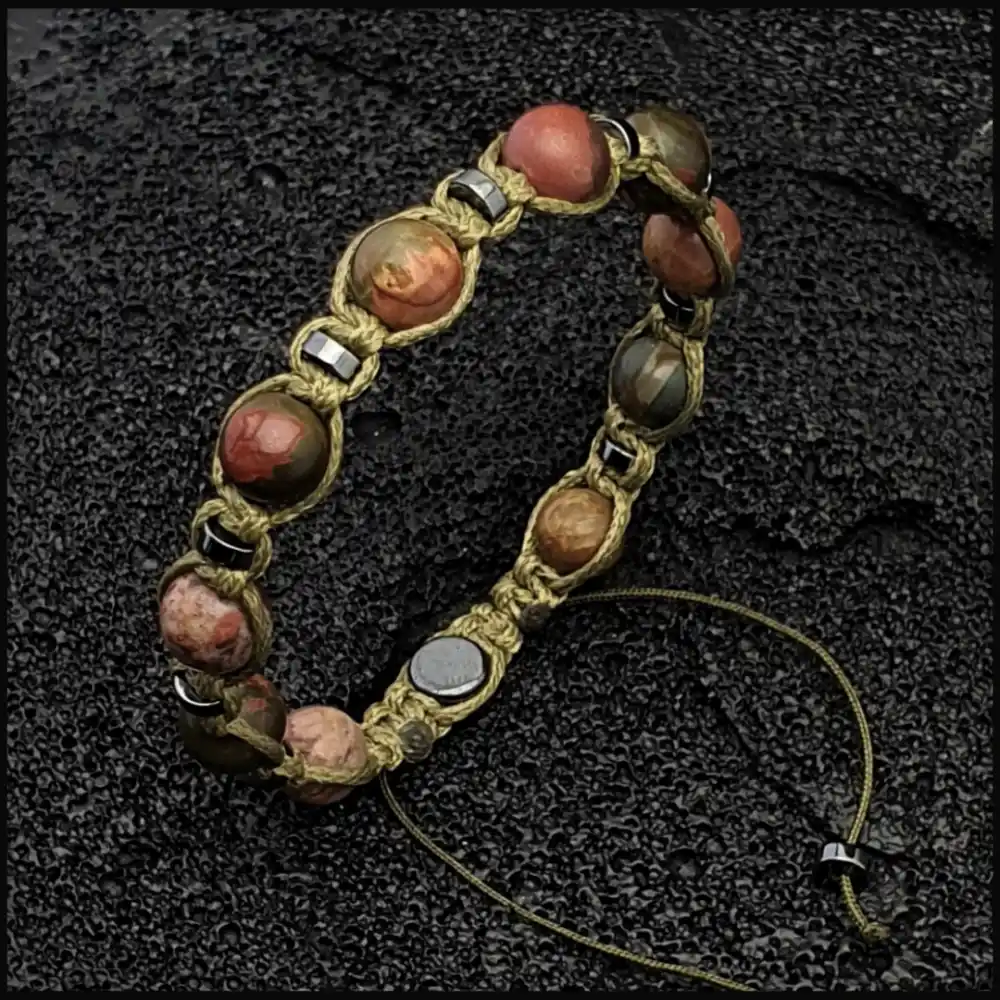 Kırmızı Damarlı Jasper Makrome Bileklik