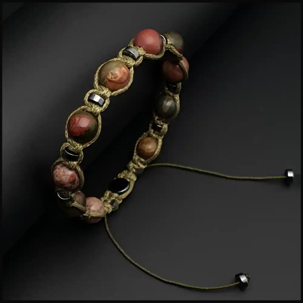 Kırmızı Damarlı Jasper Makrome Bileklik