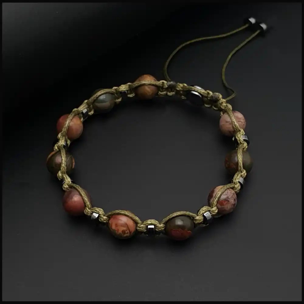 Kırmızı Damarlı Jasper Makrome Bileklik