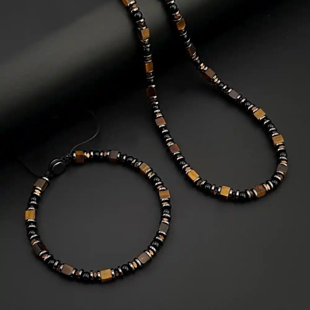 Küp Kaplan Gözü, Akik Taşı ve Hematit Taşı Kolye & Bileklik Set