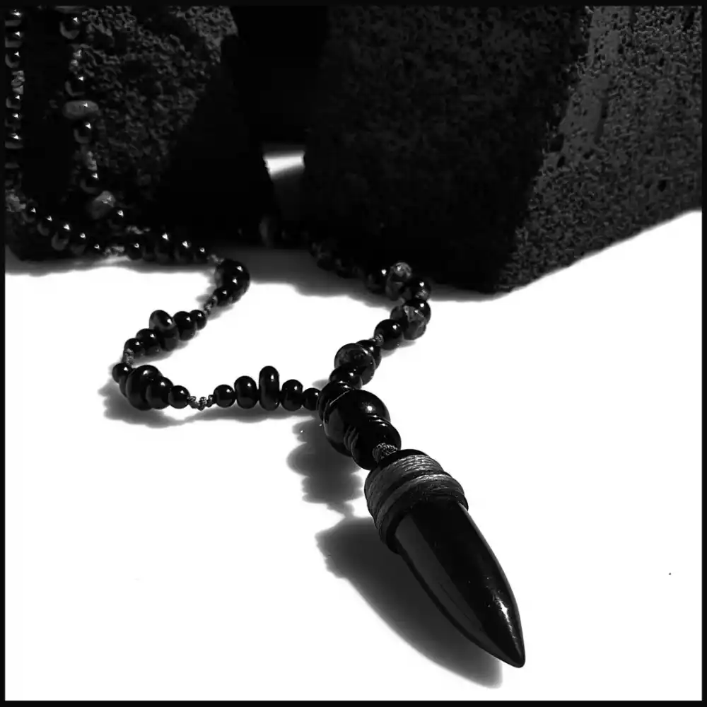 Kurşun Oniks Uçlu Akik Kolye