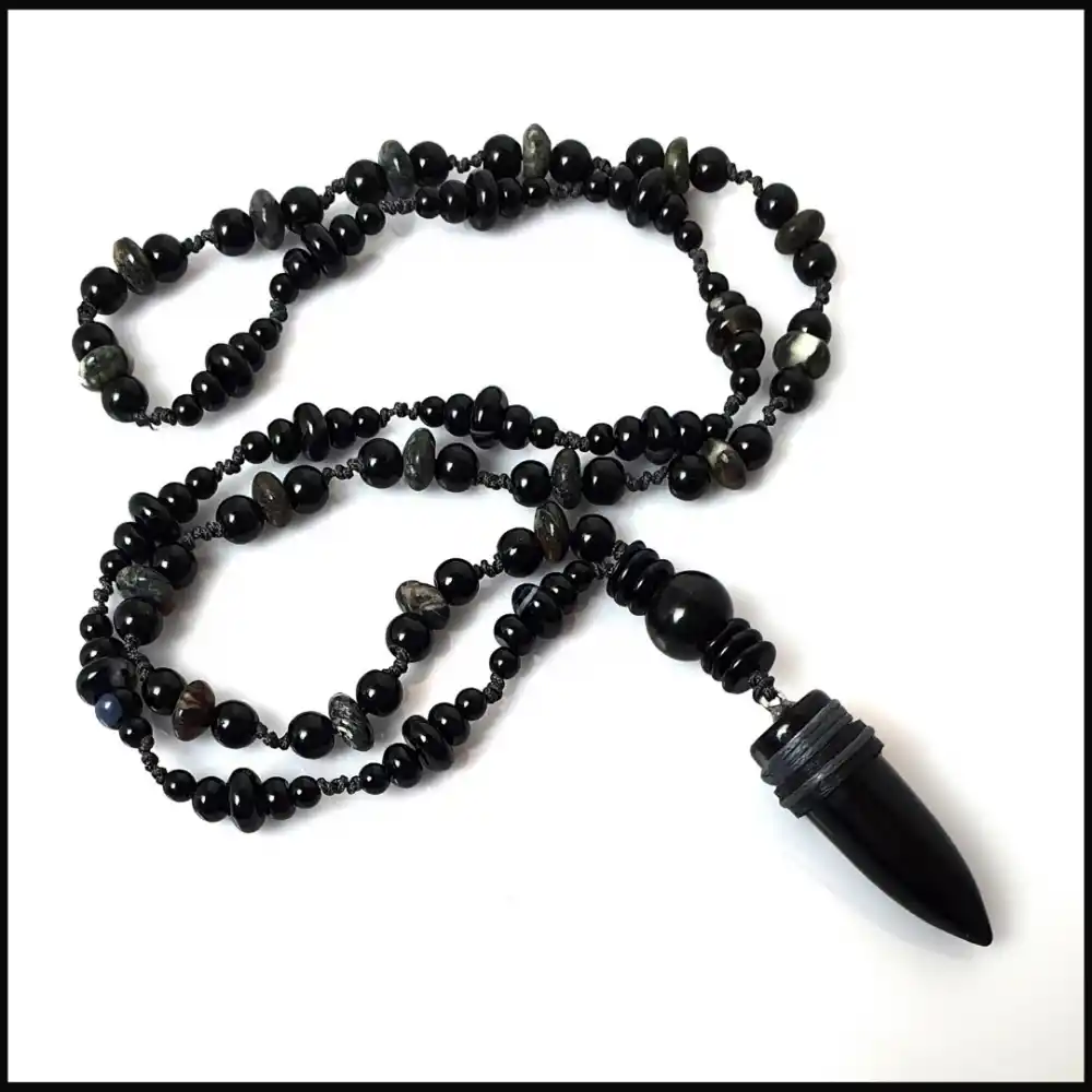 Kurşun Oniks Uçlu Akik Kolye