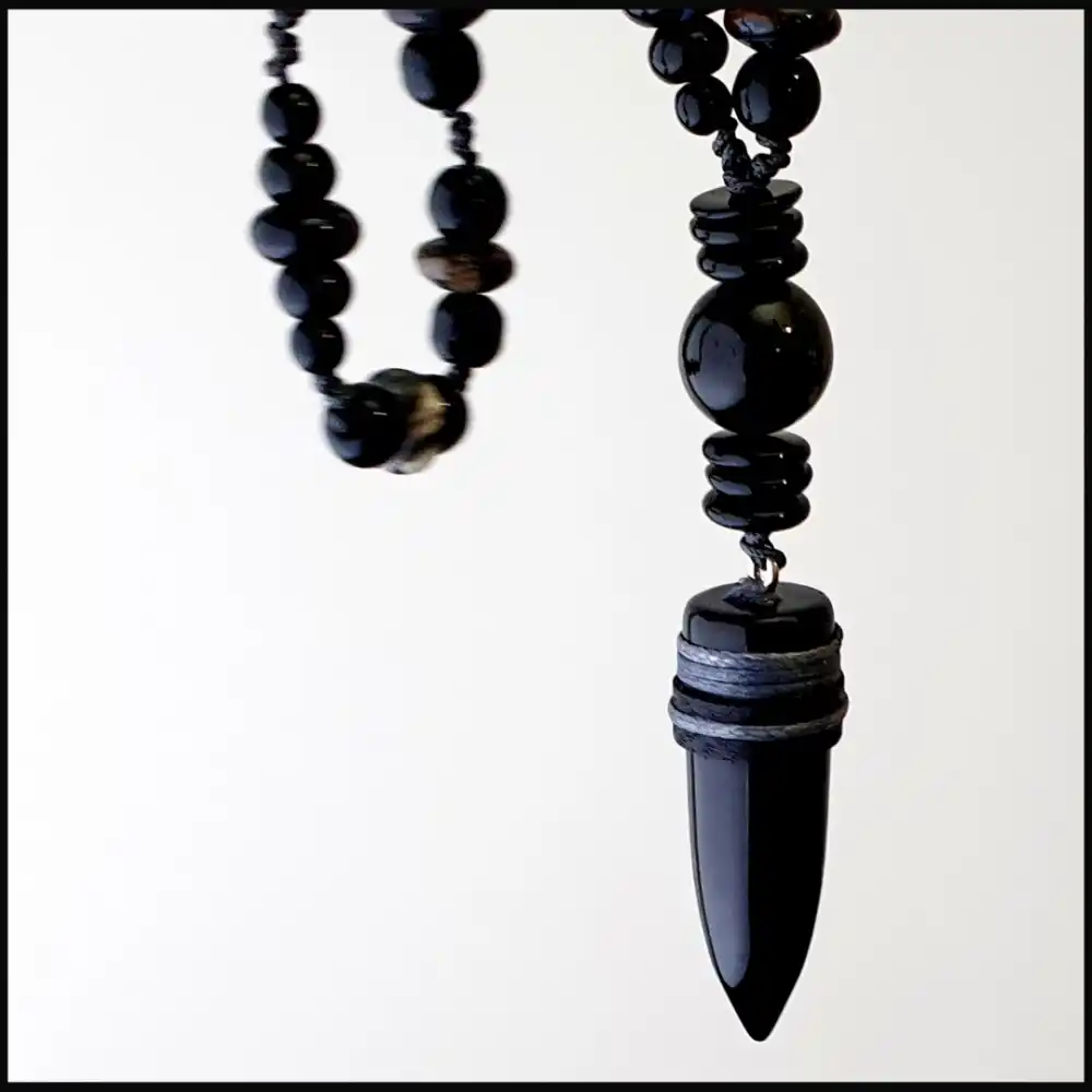 Kurşun Oniks Uçlu Akik Kolye