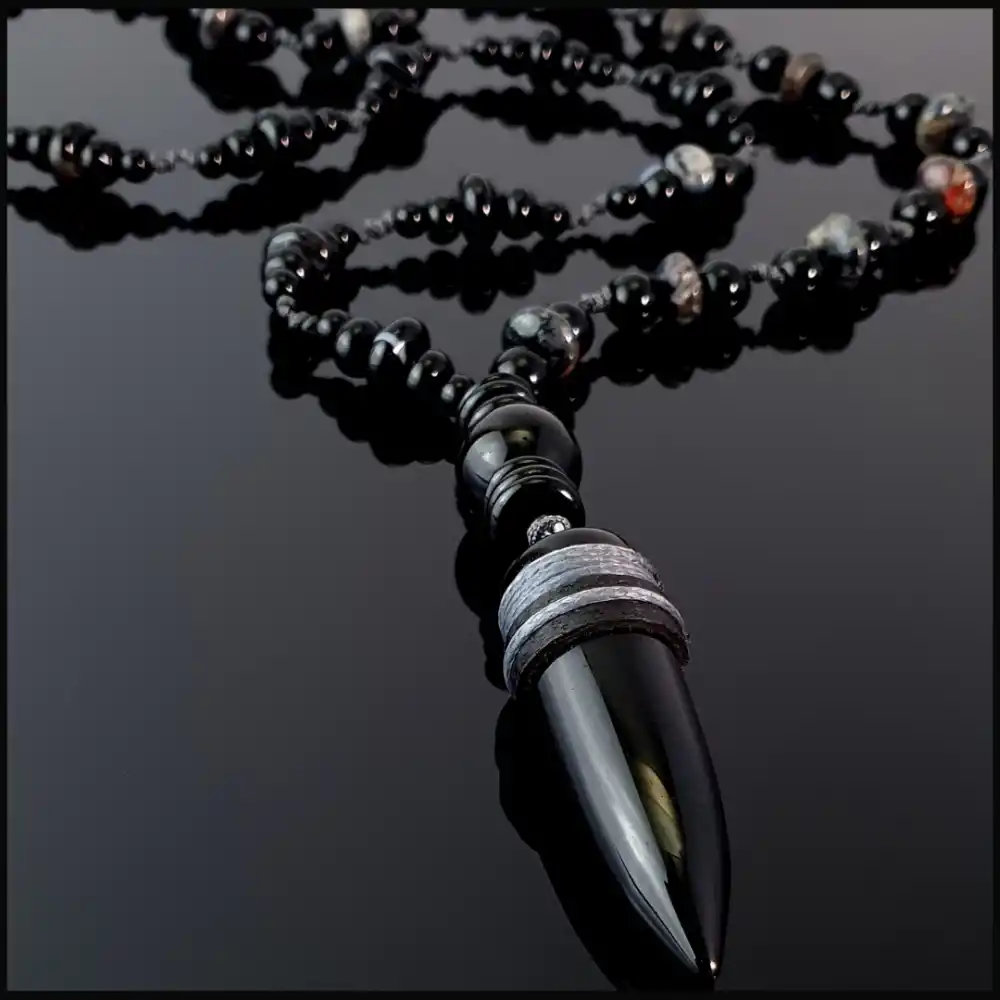 Kurşun Oniks Uçlu Akik Kolye