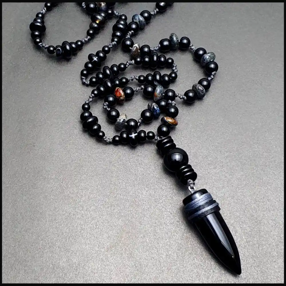 Kurşun Oniks Uçlu Akik Kolye