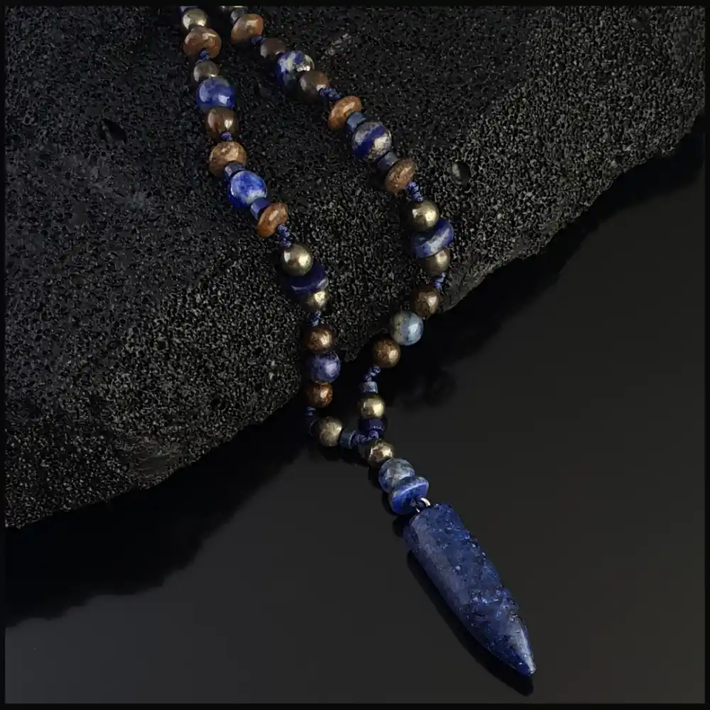 Lapis Lazuli Uçlu Bronzit Bohem Kolye