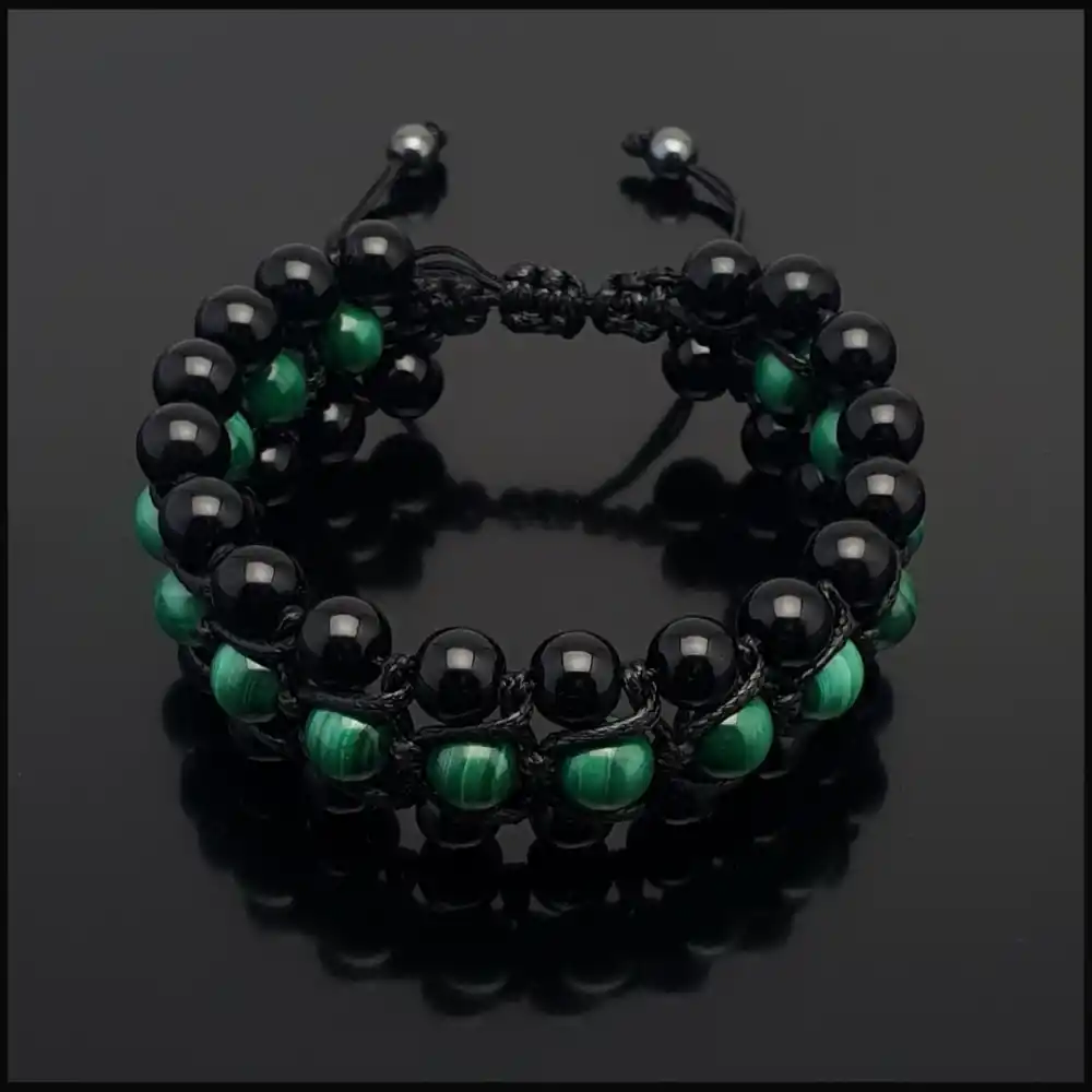 Malahit Oniks 3 Sıra Bohem Bileklik