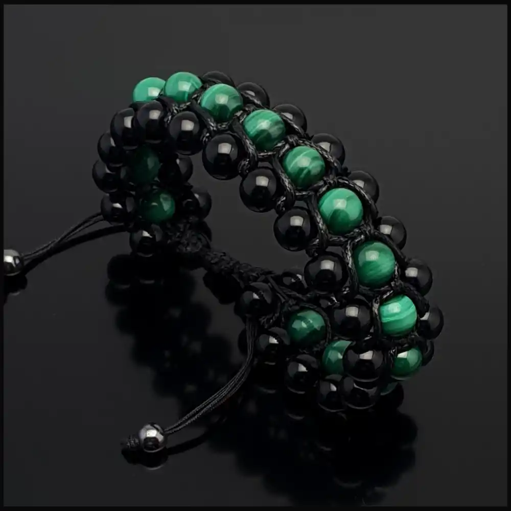 Malahit Oniks 3 Sıra Bohem Bileklik